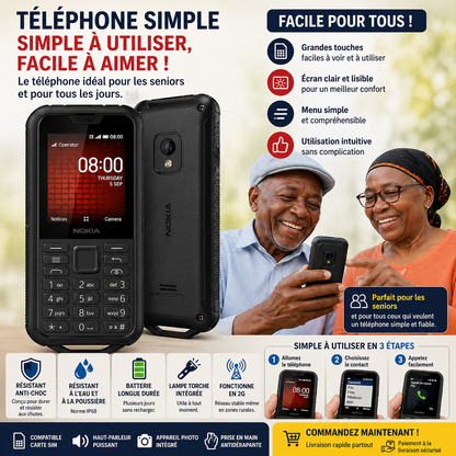 Nokia 800 Tough 2.4" 2G – Robuste, Imperméable et Batterie Longue Durée